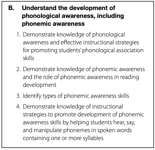 Text outlining the development of phonological awareness, including phonemic awareness, with four key points on instructional strategies and skills.