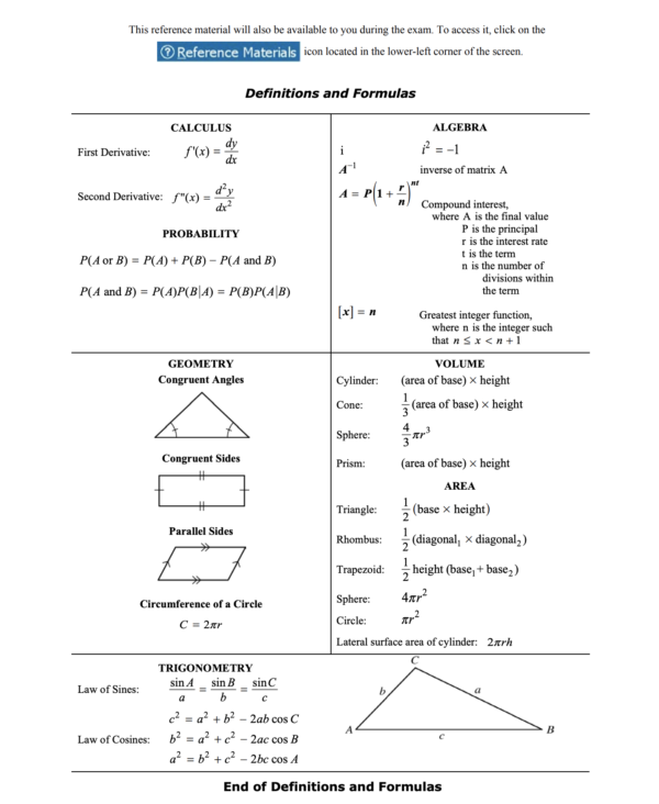 TExES Formula Sheet Provided