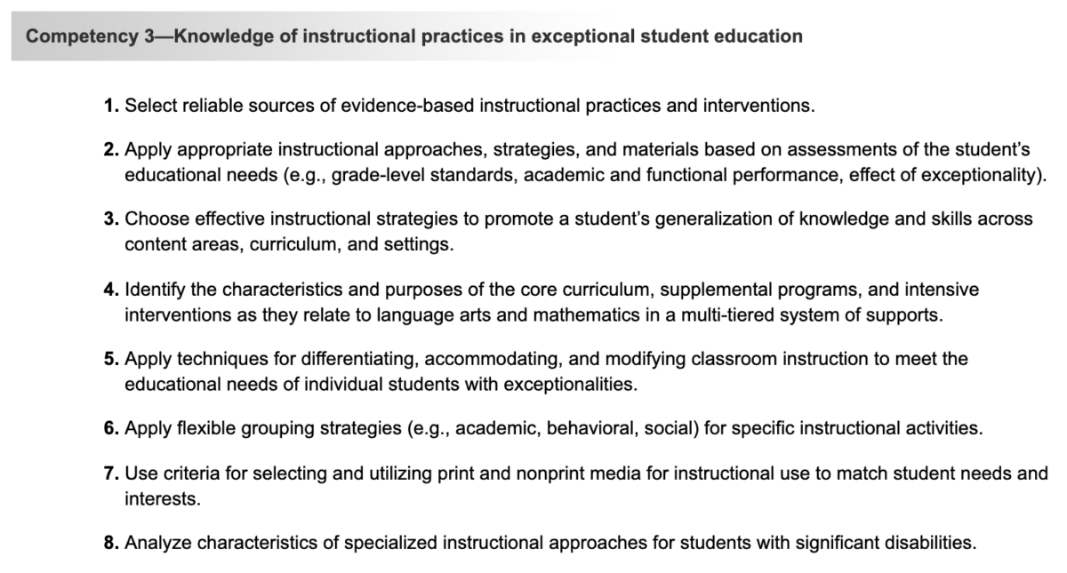 FTCE Exceptional Student Education K-12 Competency 3
