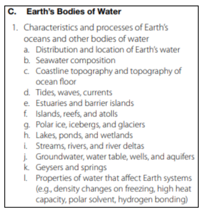 Praxis General Science Earth’s Bodies of Water