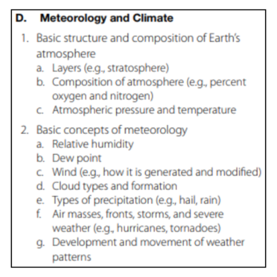 PRaxis General Science Meteorology and Climate