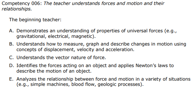 texes core subjects 4-8 force and motion