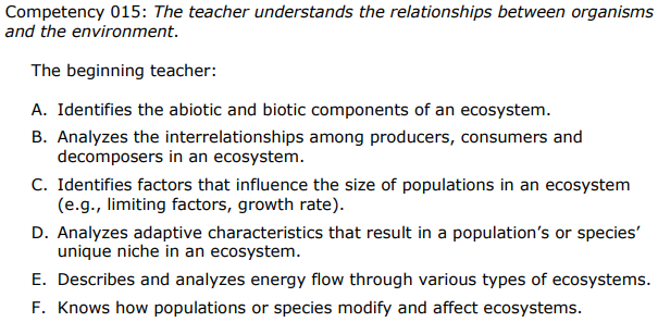 TExES CORE 4-8 Relationships Between Organisms and Environment